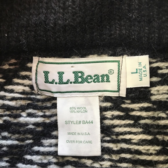 Vintage LL Bean Nordic Fair Isle Cardigan Sweater Silver Buttons Large Made USA - Picture 7 of 14